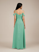 KissDress-Agate Turquoise A Line Chiffon Off the Shoulder Long Bridesmaid Dress