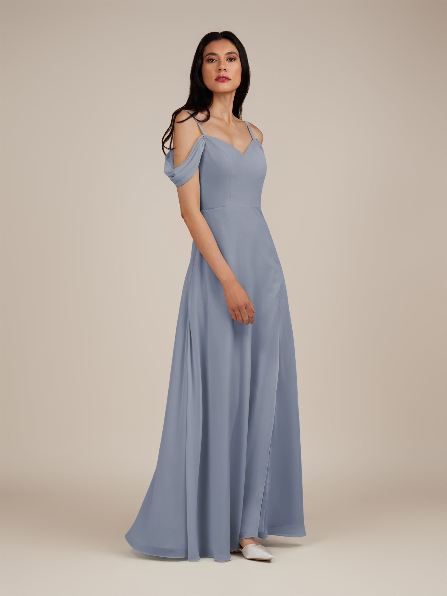 KissDress-Agate Twilight A Line Chiffon Off the Shoulder Long Bridesmaid Dress