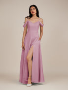KissDress-Agate Vintage Mauve A Line Chiffon Off the Shoulder Long Bridesmaid Dress