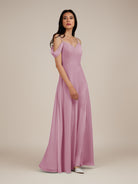 KissDress-Agate Vintage Mauve A Line Chiffon Off the Shoulder Long Bridesmaid Dress