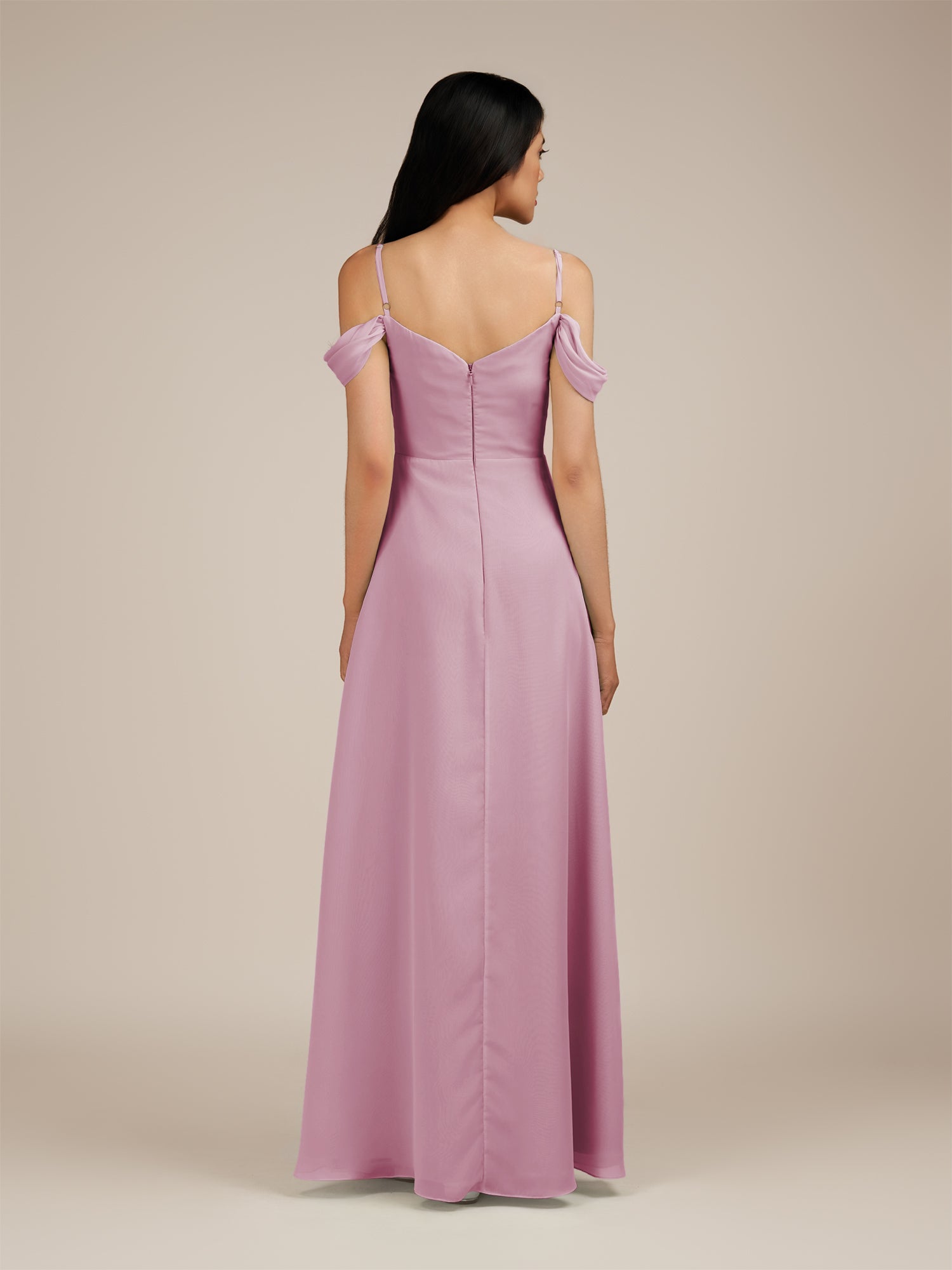 KissDress-Agate Vintage Mauve A Line Chiffon Off the Shoulder Long Bridesmaid Dress
