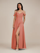 KissDress-Agate Wild Rose A Line Chiffon Off the Shoulder Long Bridesmaid Dress
