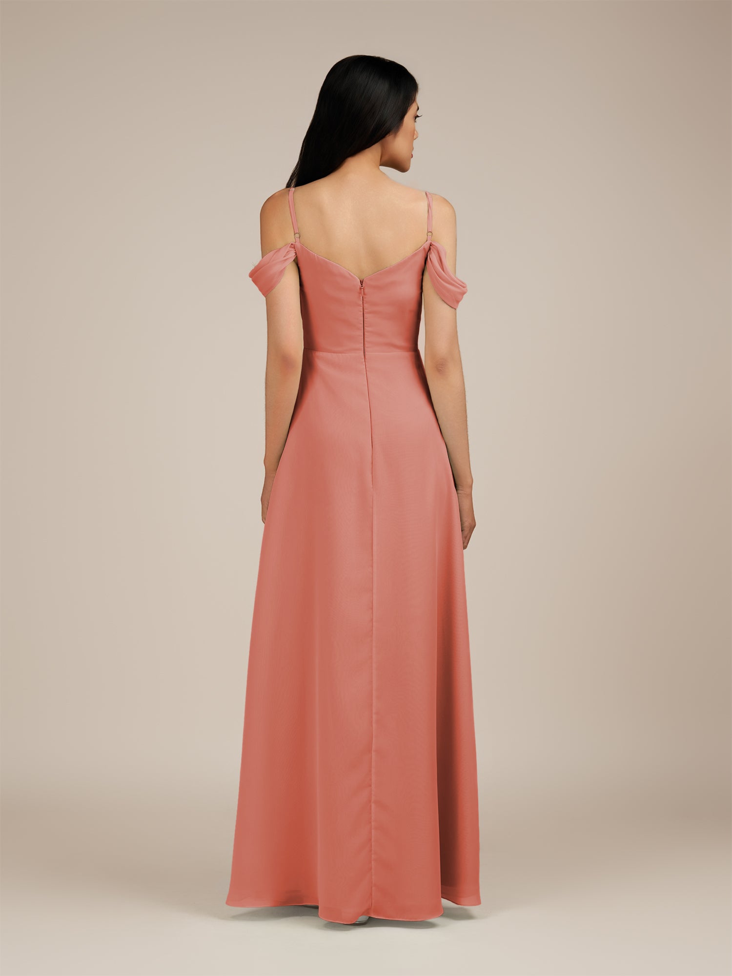 KissDress-Agate Wild Rose A Line Chiffon Off the Shoulder Long Bridesmaid Dress
