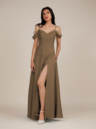 KissDress-Agate Willow Green A Line Chiffon Off the Shoulder Long Bridesmaid Dress