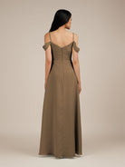 KissDress-Agate Willow Green A Line Chiffon Off the Shoulder Long Bridesmaid Dress