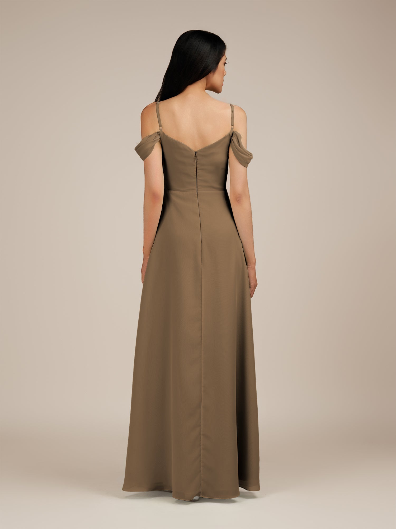 KissDress-Agate Willow Green A Line Chiffon Off the Shoulder Long Bridesmaid Dress