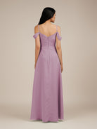 KissDress-Agate Wisteria A Line Chiffon Off the Shoulder Long Bridesmaid Dress