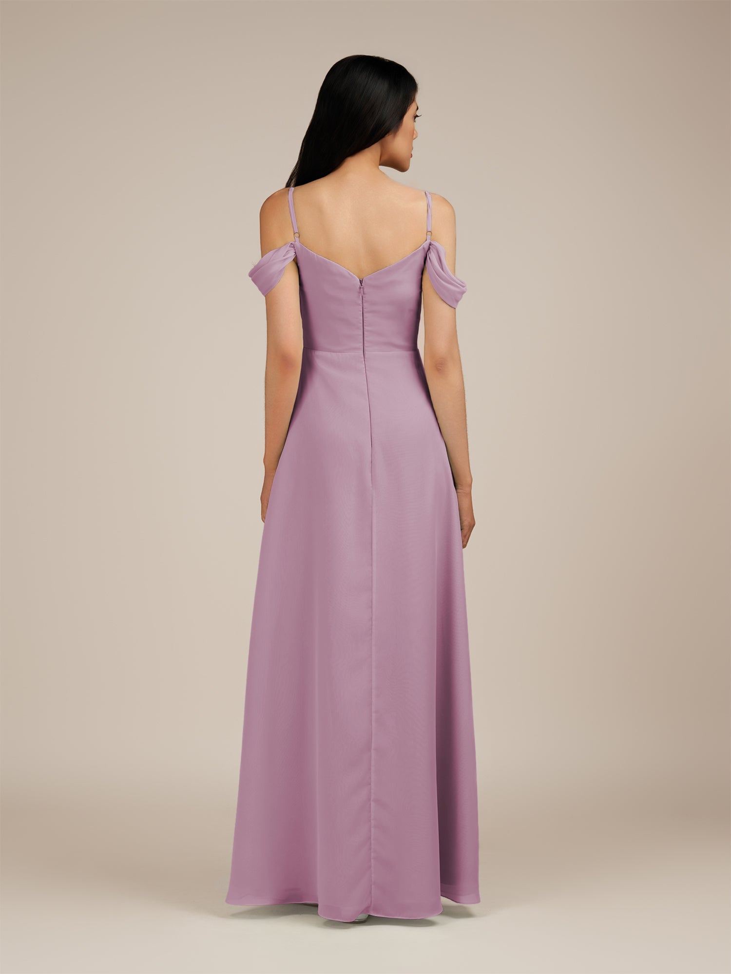 KissDress-Agate Wisteria A Line Chiffon Off the Shoulder Long Bridesmaid Dress