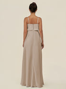 KissDress-Alix Almond A Line Chiffon V Neck Ruffled Overlay Long Bridesmaid Dress