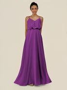 KissDress-Alix Amethyst A Line Chiffon V Neck Ruffled Overlay Long Bridesmaid Dress