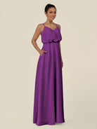 KissDress-Alix Amethyst A Line Chiffon V Neck Ruffled Overlay Long Bridesmaid Dress