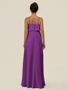KissDress-Alix Amethyst A Line Chiffon V Neck Ruffled Overlay Long Bridesmaid Dress