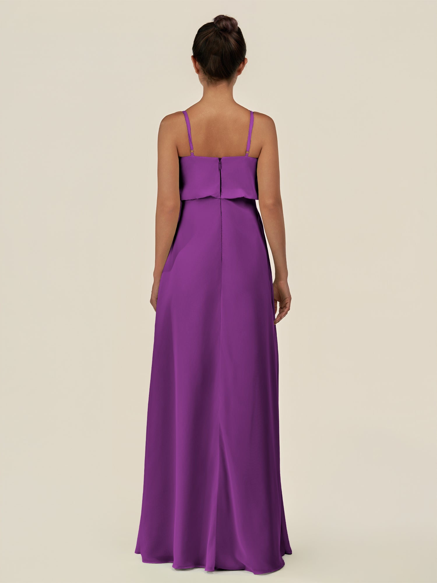 KissDress-Alix Amethyst A Line Chiffon V Neck Ruffled Overlay Long Bridesmaid Dress
