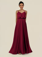 KissDress-Alix Berry A Line Chiffon V Neck Ruffled Overlay Long Bridesmaid Dress