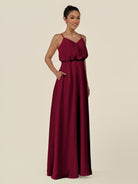KissDress-Alix Berry A Line Chiffon V Neck Ruffled Overlay Long Bridesmaid Dress