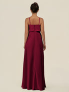 KissDress-Alix Berry A Line Chiffon V Neck Ruffled Overlay Long Bridesmaid Dress