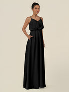 KissDress-Alix Black A Line Chiffon V Neck Ruffled Overlay Long Bridesmaid Dress