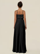 KissDress-Alix Black A Line Chiffon V Neck Ruffled Overlay Long Bridesmaid Dress