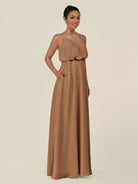 KissDress-Alix Bronzer A Line Chiffon V Neck Ruffled Overlay Long Bridesmaid Dress