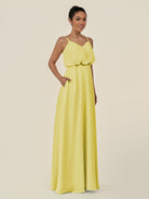 KissDress-Alix Buttercup A Line Chiffon V Neck Ruffled Overlay Long Bridesmaid Dress