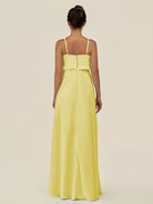 KissDress-Alix Buttercup A Line Chiffon V Neck Ruffled Overlay Long Bridesmaid Dress
