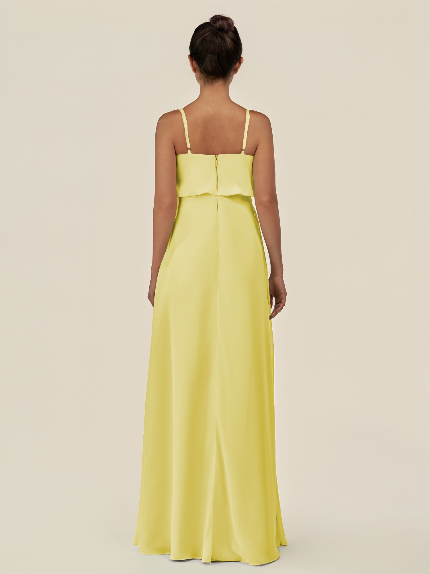 KissDress-Alix Buttercup A Line Chiffon V Neck Ruffled Overlay Long Bridesmaid Dress