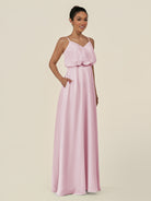 KissDress-Alix Candy Pink A Line Chiffon V Neck Ruffled Overlay Long Bridesmaid Dress