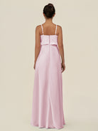 KissDress-Alix Candy Pink A Line Chiffon V Neck Ruffled Overlay Long Bridesmaid Dress