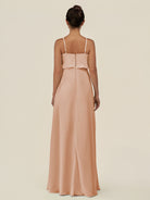 KissDress-Alix Champagne Rose A Line Chiffon V Neck Ruffled Overlay Long Bridesmaid Dress