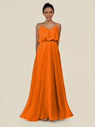 KissDress-Alix Cinnamon A Line Chiffon V Neck Ruffled Overlay Long Bridesmaid Dress