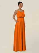 KissDress-Alix Cinnamon A Line Chiffon V Neck Ruffled Overlay Long Bridesmaid Dress
