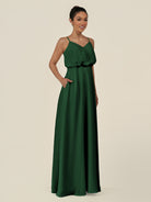 KissDress-Alix Dark Green A Line Chiffon V Neck Ruffled Overlay Long Bridesmaid Dress