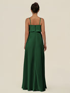 KissDress-Alix Dark Green A Line Chiffon V Neck Ruffled Overlay Long Bridesmaid Dress