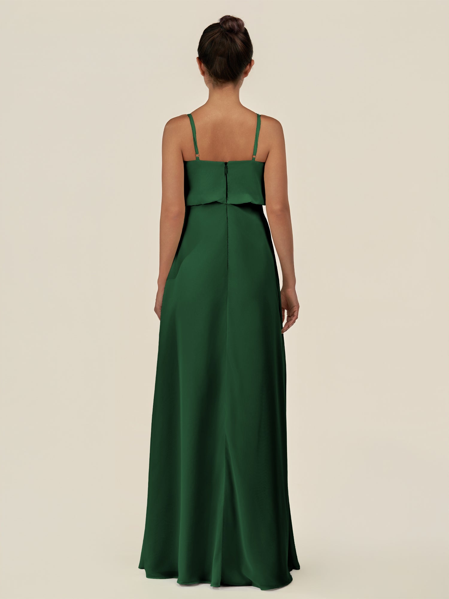 KissDress-Alix Dark Green A Line Chiffon V Neck Ruffled Overlay Long Bridesmaid Dress