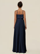 KissDress-Alix Dark Navy A Line Chiffon V Neck Ruffled Overlay Long Bridesmaid Dress