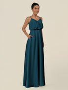 KissDress-Alix Dark Teal A Line Chiffon V Neck Ruffled Overlay Long Bridesmaid Dress