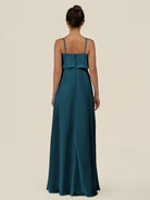 KissDress-Alix Dark Teal A Line Chiffon V Neck Ruffled Overlay Long Bridesmaid Dress