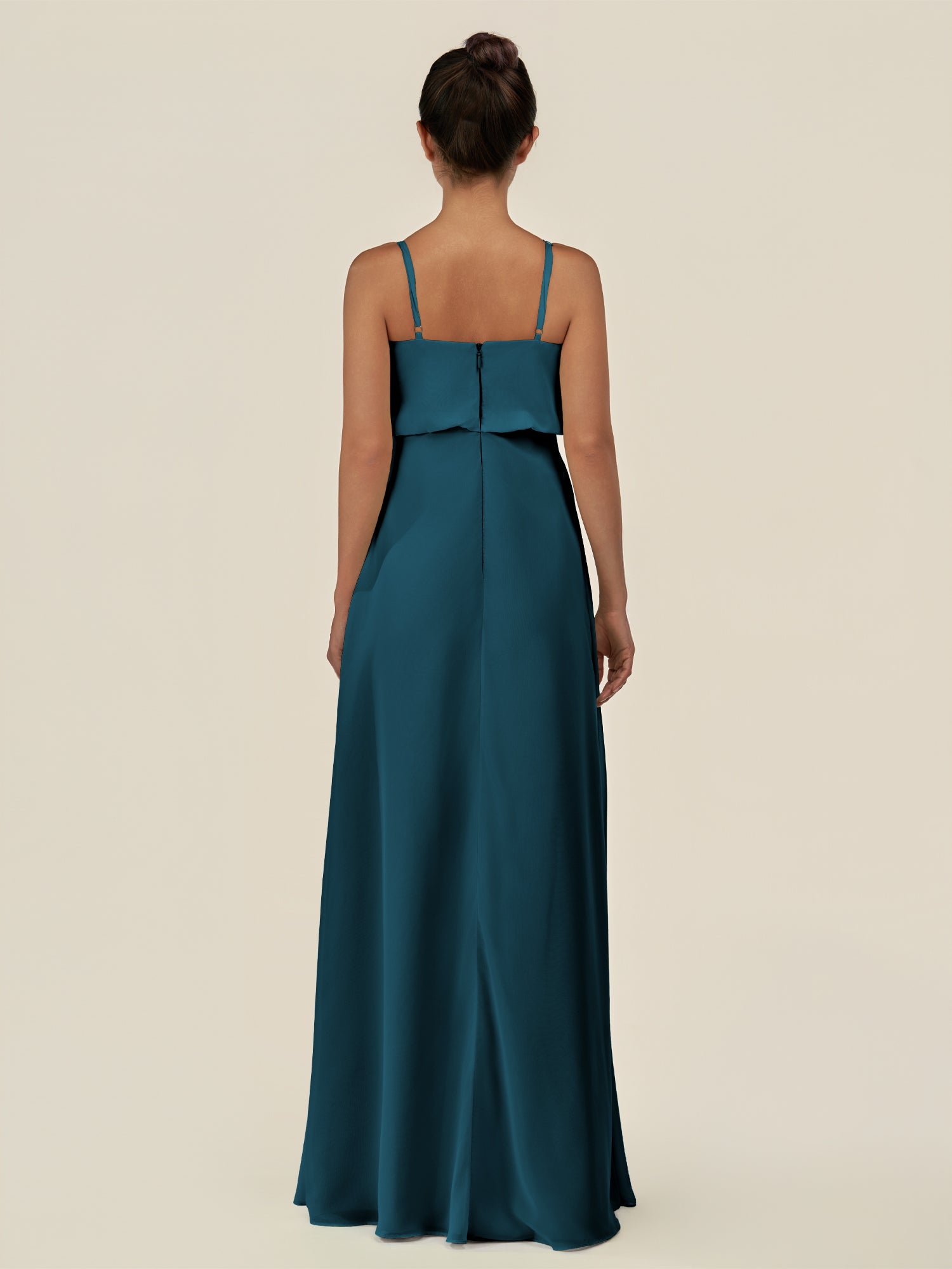 KissDress-Alix Dark Teal A Line Chiffon V Neck Ruffled Overlay Long Bridesmaid Dress