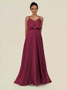 KissDress-Alix Desert Rose A Line Chiffon V Neck Ruffled Overlay Long Bridesmaid Dress