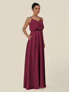 KissDress-Alix Desert Rose A Line Chiffon V Neck Ruffled Overlay Long Bridesmaid Dress