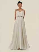 KissDress-Alix Dove Gray A Line Chiffon V Neck Ruffled Overlay Long Bridesmaid Dress