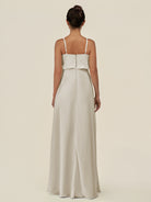 KissDress-Alix Dove Gray A Line Chiffon V Neck Ruffled Overlay Long Bridesmaid Dress