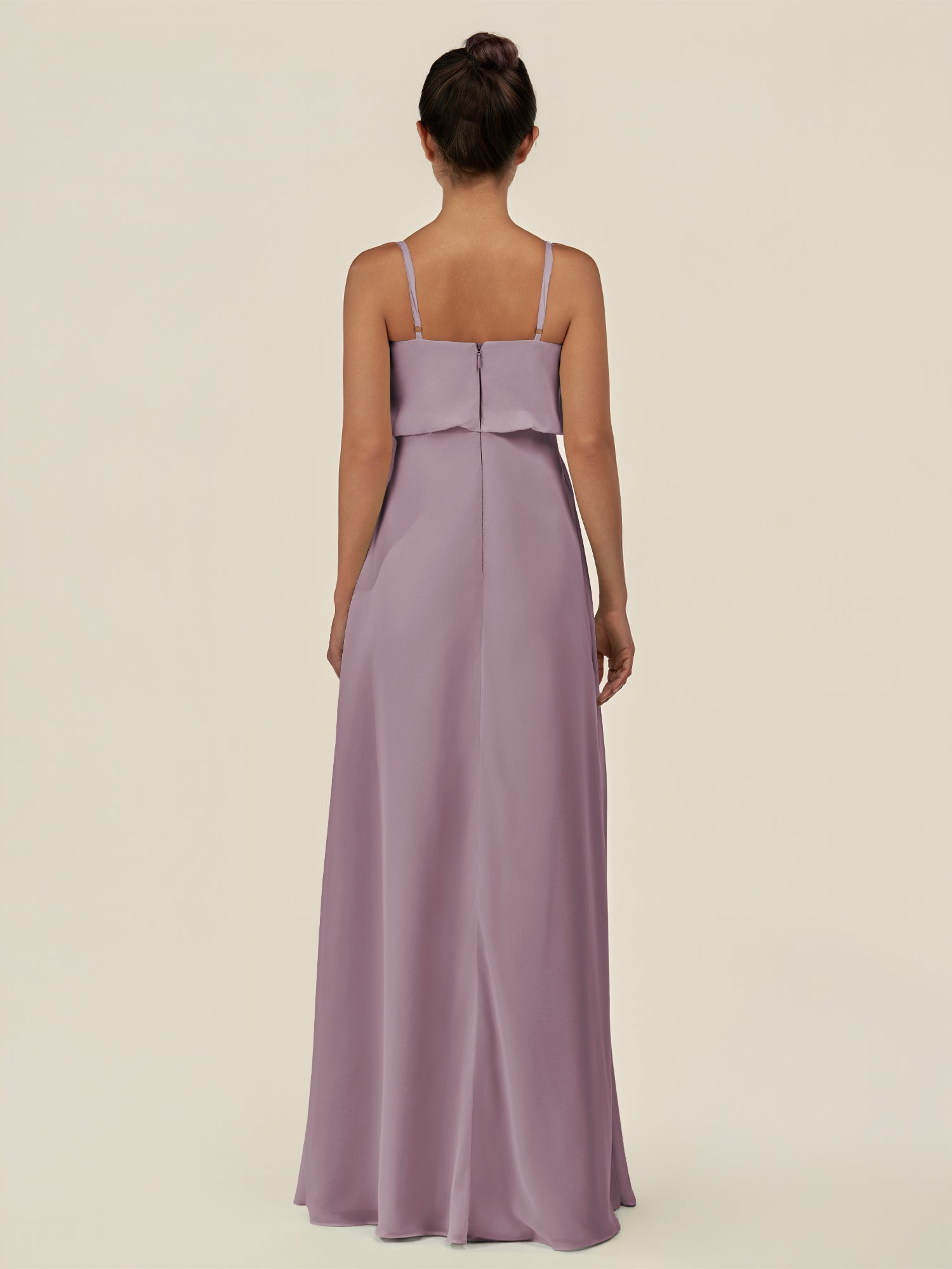 KissDress-Alix Dusk A Line Chiffon V Neck Ruffled Overlay Long Bridesmaid Dress