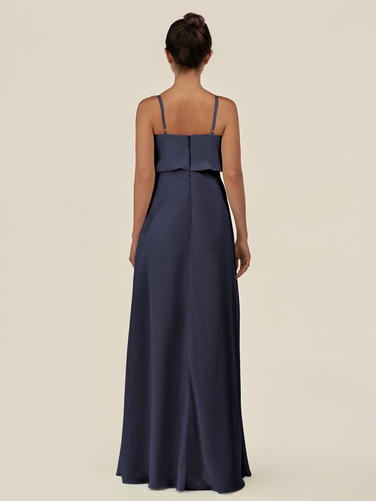 KissDress-Alix Dusk Blue A Line Chiffon V Neck Ruffled Overlay Long Bridesmaid Dress