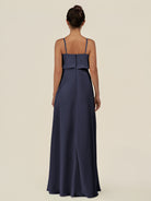 KissDress-Alix Dusk Blue A Line Chiffon V Neck Ruffled Overlay Long Bridesmaid Dress