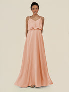 KissDress-Alix English Rose A Line Chiffon V Neck Ruffled Overlay Long Bridesmaid Dress