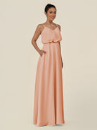 KissDress-Alix English Rose A Line Chiffon V Neck Ruffled Overlay Long Bridesmaid Dress