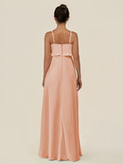 KissDress-Alix English Rose A Line Chiffon V Neck Ruffled Overlay Long Bridesmaid Dress
