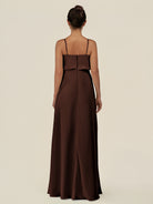 KissDress-Alix Espresso A Line Chiffon V Neck Ruffled Overlay Long Bridesmaid Dress