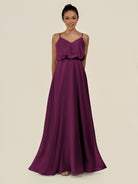 KissDress-Alix Fig A Line Chiffon V Neck Ruffled Overlay Long Bridesmaid Dress